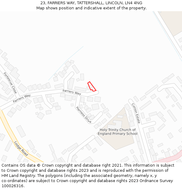 23, FARRIERS WAY, TATTERSHALL, LINCOLN, LN4 4NG: Location map and indicative extent of plot