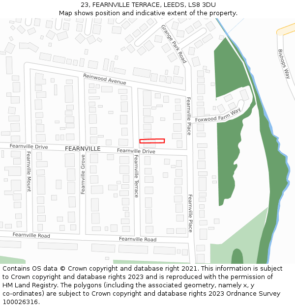 23, FEARNVILLE TERRACE, LEEDS, LS8 3DU: Location map and indicative extent of plot