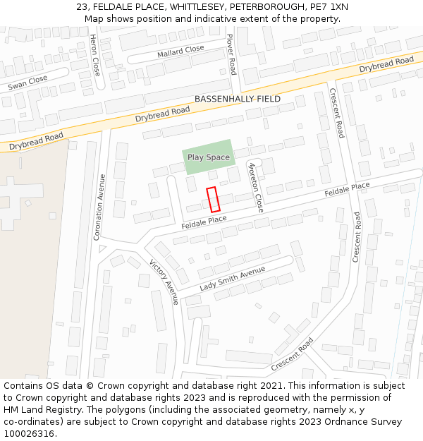 23, FELDALE PLACE, WHITTLESEY, PETERBOROUGH, PE7 1XN: Location map and indicative extent of plot