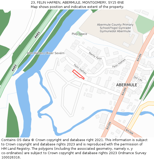 23, FELIN HAFREN, ABERMULE, MONTGOMERY, SY15 6NE: Location map and indicative extent of plot