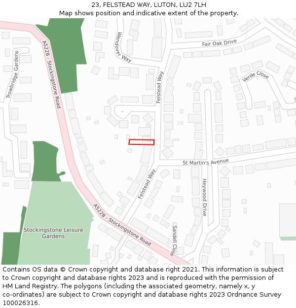 23, FELSTEAD WAY, LUTON, LU2 7LH: Location map and indicative extent of plot