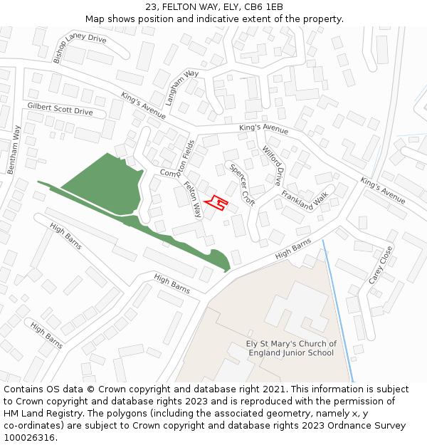 23, FELTON WAY, ELY, CB6 1EB: Location map and indicative extent of plot