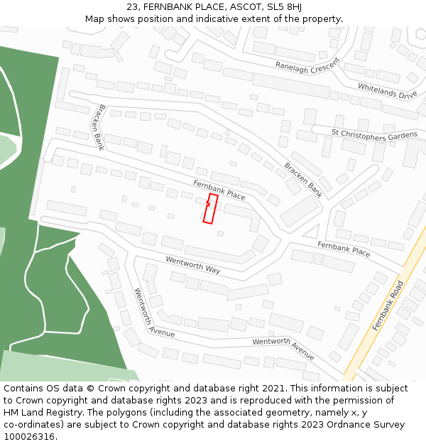 23, FERNBANK PLACE, ASCOT, SL5 8HJ: Location map and indicative extent of plot