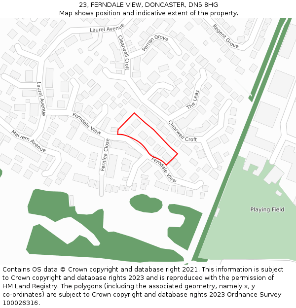 23, FERNDALE VIEW, DONCASTER, DN5 8HG: Location map and indicative extent of plot