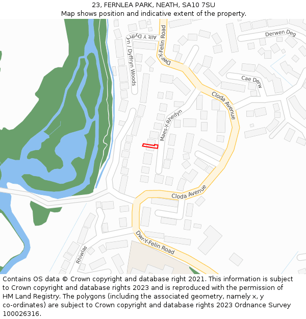 23, FERNLEA PARK, NEATH, SA10 7SU: Location map and indicative extent of plot