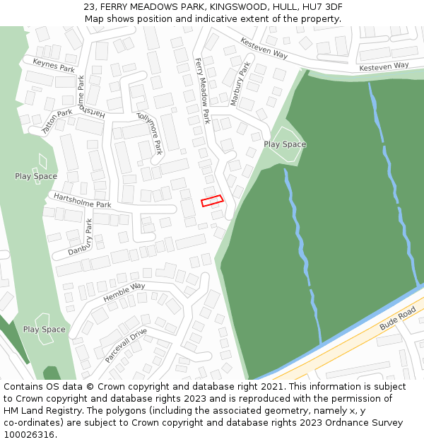 23, FERRY MEADOWS PARK, KINGSWOOD, HULL, HU7 3DF: Location map and indicative extent of plot