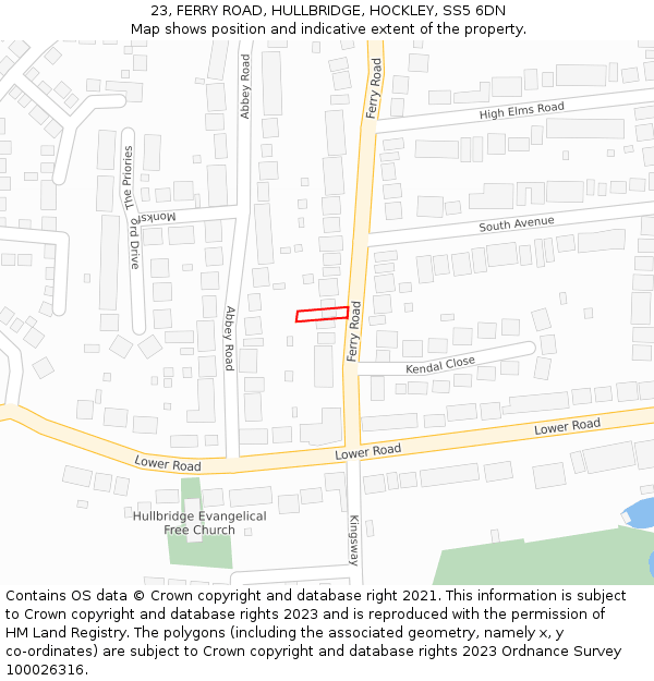 23, FERRY ROAD, HULLBRIDGE, HOCKLEY, SS5 6DN: Location map and indicative extent of plot