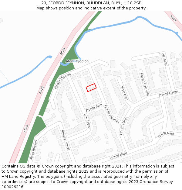 23, FFORDD FFYNNON, RHUDDLAN, RHYL, LL18 2SP: Location map and indicative extent of plot