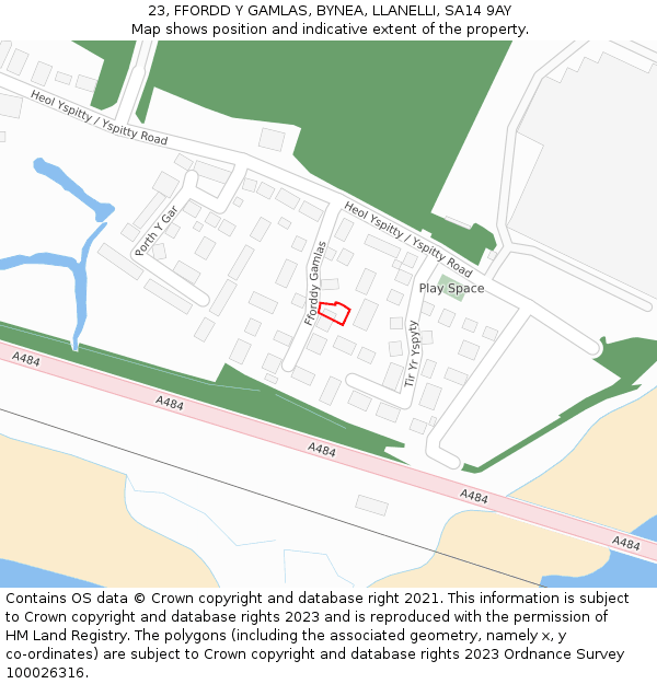 23, FFORDD Y GAMLAS, BYNEA, LLANELLI, SA14 9AY: Location map and indicative extent of plot