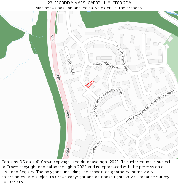 23, FFORDD Y MAES, CAERPHILLY, CF83 2DA: Location map and indicative extent of plot