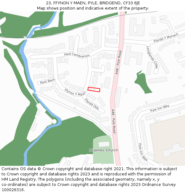 23, FFYNON Y MAEN, PYLE, BRIDGEND, CF33 6JE: Location map and indicative extent of plot