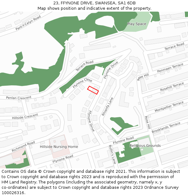 23, FFYNONE DRIVE, SWANSEA, SA1 6DB: Location map and indicative extent of plot