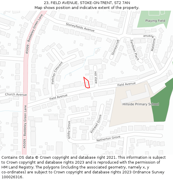 23, FIELD AVENUE, STOKE-ON-TRENT, ST2 7AN: Location map and indicative extent of plot