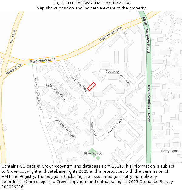 23, FIELD HEAD WAY, HALIFAX, HX2 9LX: Location map and indicative extent of plot