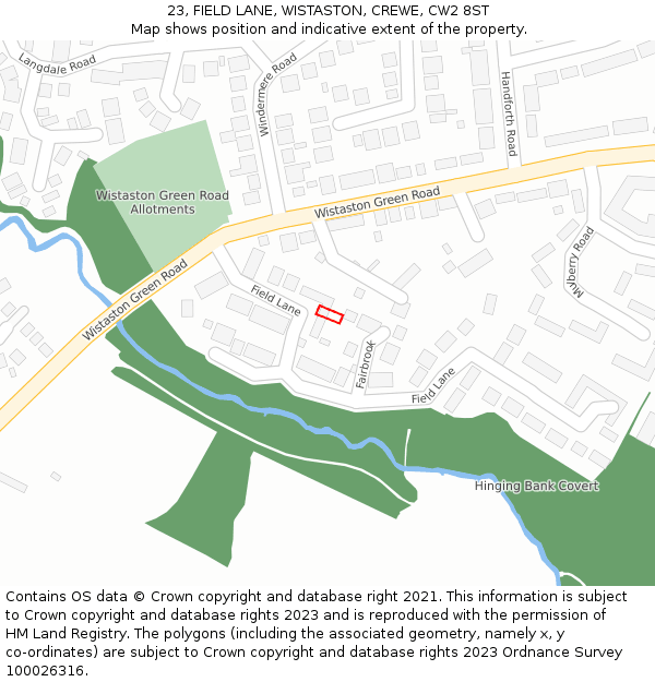 23, FIELD LANE, WISTASTON, CREWE, CW2 8ST: Location map and indicative extent of plot