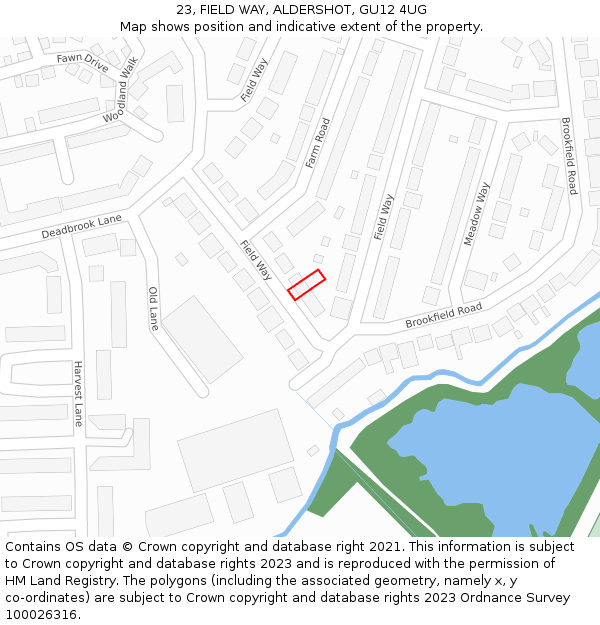 23, FIELD WAY, ALDERSHOT, GU12 4UG: Location map and indicative extent of plot