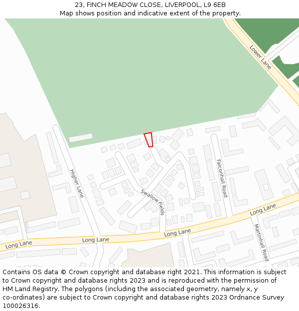 23, FINCH MEADOW CLOSE, LIVERPOOL, L9 6EB: Location map and indicative extent of plot