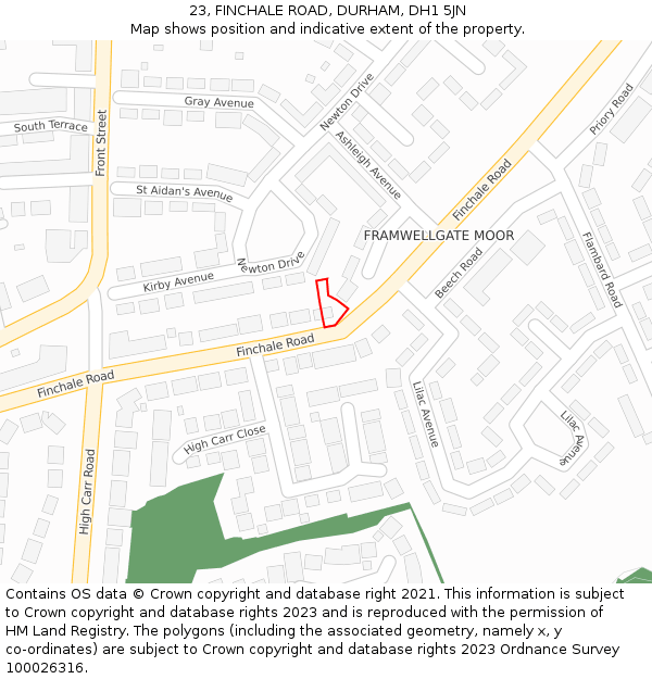 23, FINCHALE ROAD, DURHAM, DH1 5JN: Location map and indicative extent of plot