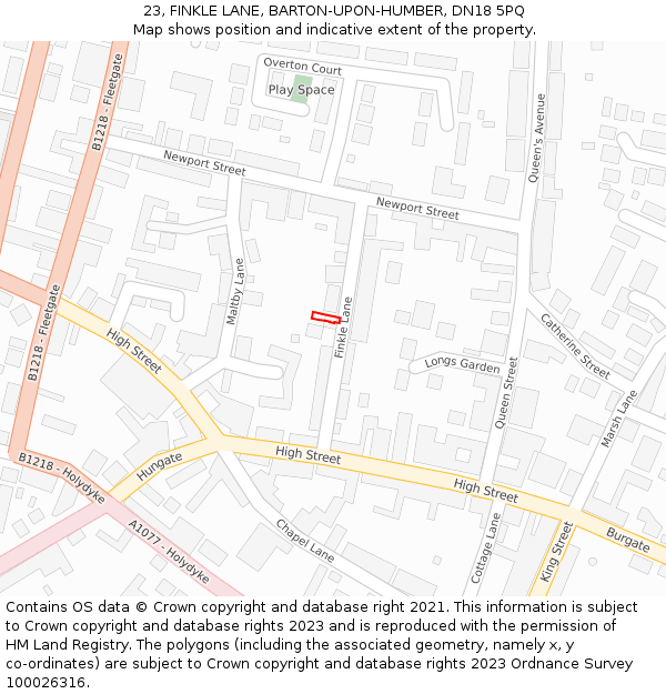 23, FINKLE LANE, BARTON-UPON-HUMBER, DN18 5PQ: Location map and indicative extent of plot