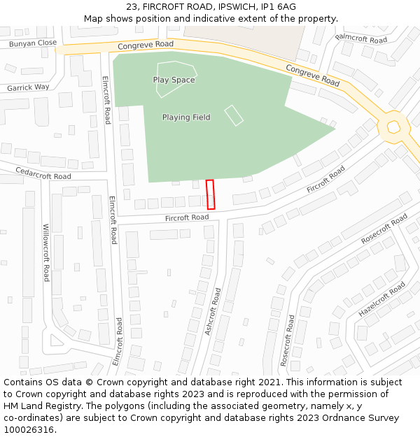 23, FIRCROFT ROAD, IPSWICH, IP1 6AG: Location map and indicative extent of plot