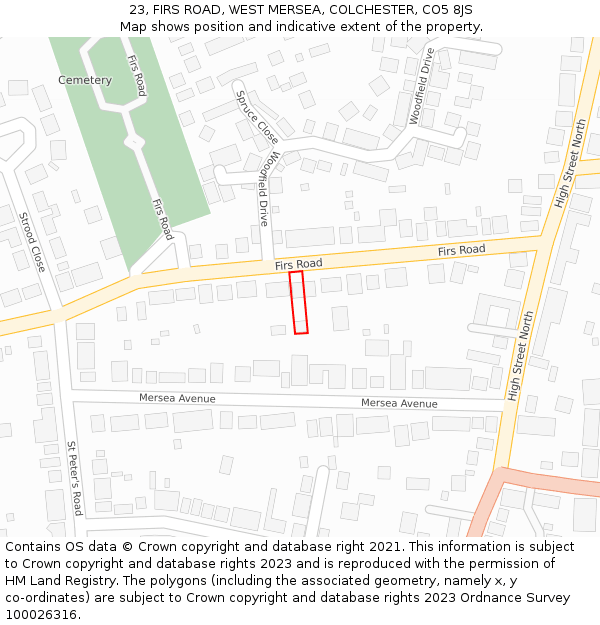 23, FIRS ROAD, WEST MERSEA, COLCHESTER, CO5 8JS: Location map and indicative extent of plot