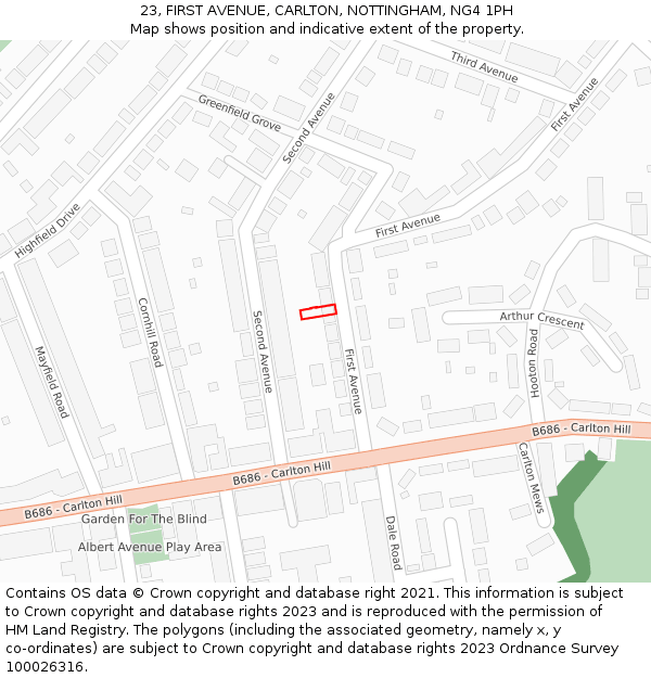 23, FIRST AVENUE, CARLTON, NOTTINGHAM, NG4 1PH: Location map and indicative extent of plot