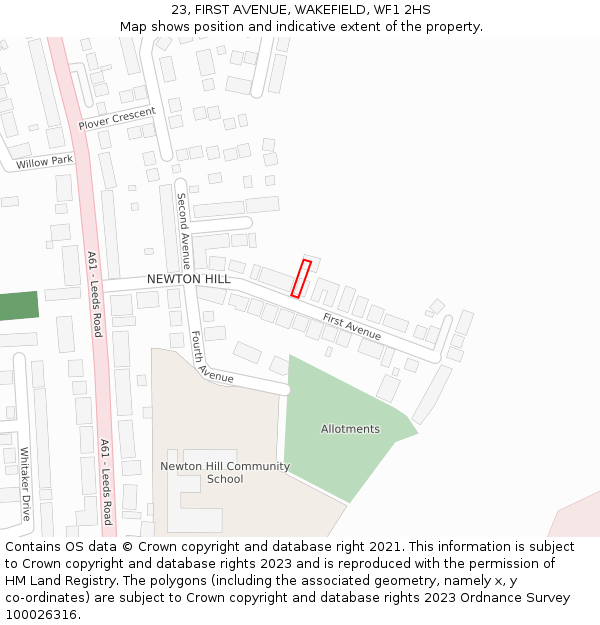 23, FIRST AVENUE, WAKEFIELD, WF1 2HS: Location map and indicative extent of plot