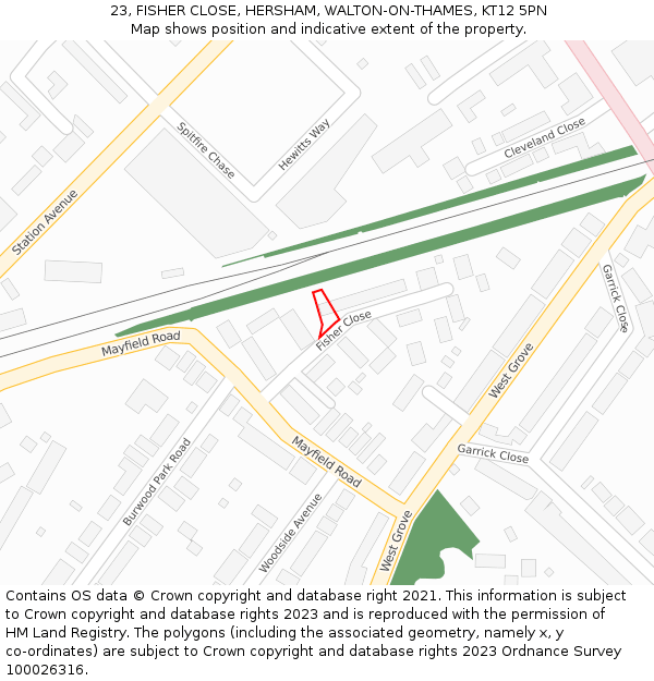 23, FISHER CLOSE, HERSHAM, WALTON-ON-THAMES, KT12 5PN: Location map and indicative extent of plot