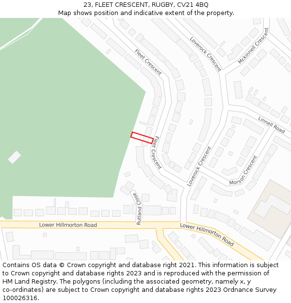 23, FLEET CRESCENT, RUGBY, CV21 4BQ: Location map and indicative extent of plot