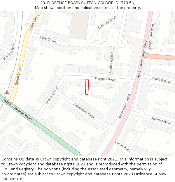 23, FLORENCE ROAD, SUTTON COLDFIELD, B73 5NJ: Location map and indicative extent of plot