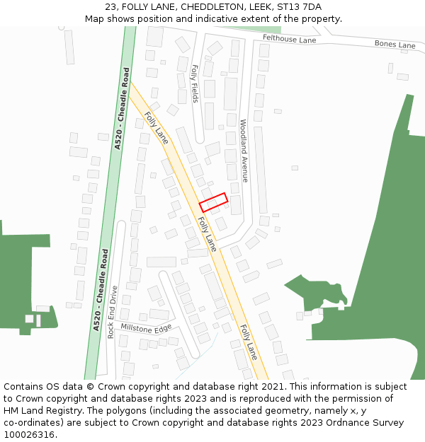 23, FOLLY LANE, CHEDDLETON, LEEK, ST13 7DA: Location map and indicative extent of plot