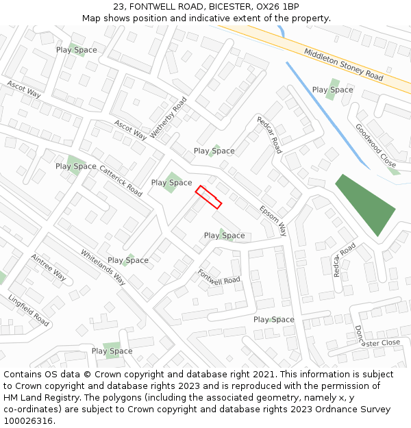 23, FONTWELL ROAD, BICESTER, OX26 1BP: Location map and indicative extent of plot