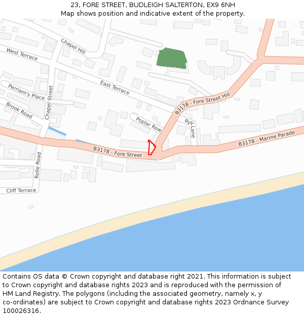 23, FORE STREET, BUDLEIGH SALTERTON, EX9 6NH: Location map and indicative extent of plot