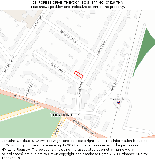 23, FOREST DRIVE, THEYDON BOIS, EPPING, CM16 7HA: Location map and indicative extent of plot