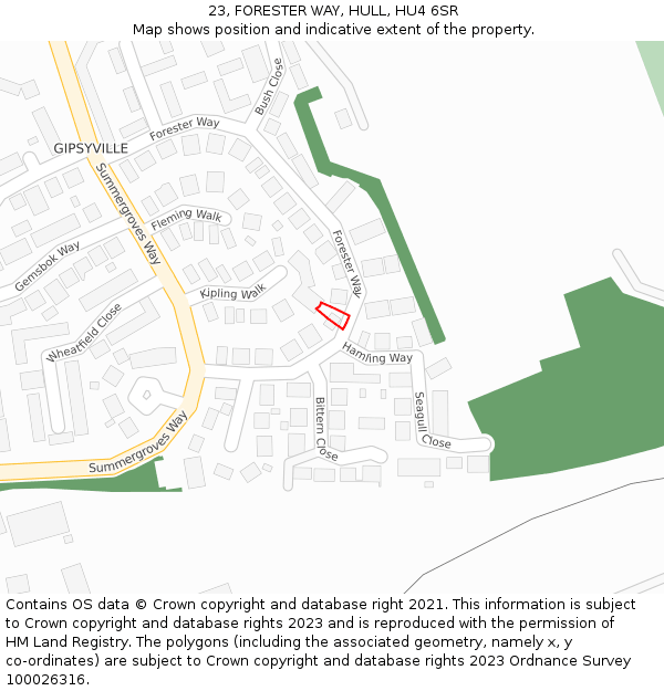 23, FORESTER WAY, HULL, HU4 6SR: Location map and indicative extent of plot