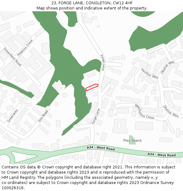 23, FORGE LANE, CONGLETON, CW12 4HF: Location map and indicative extent of plot