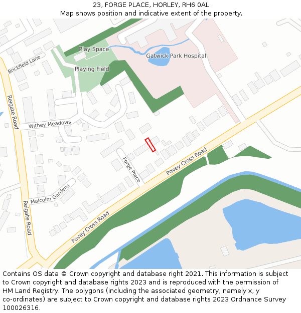 23, FORGE PLACE, HORLEY, RH6 0AL: Location map and indicative extent of plot