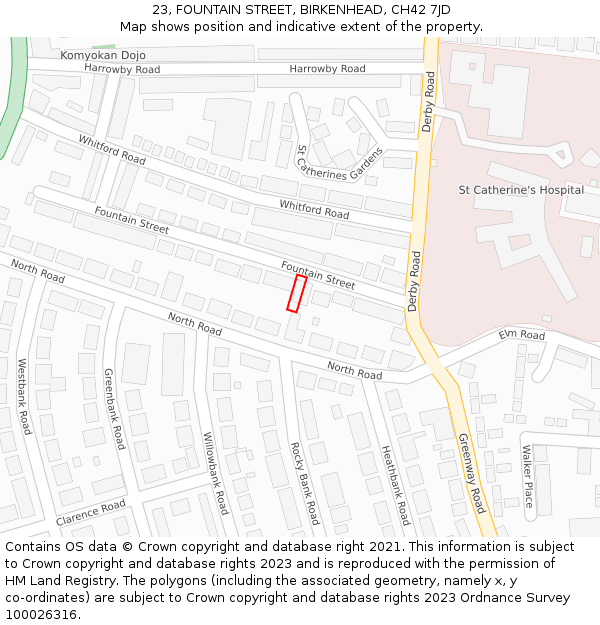 23, FOUNTAIN STREET, BIRKENHEAD, CH42 7JD: Location map and indicative extent of plot