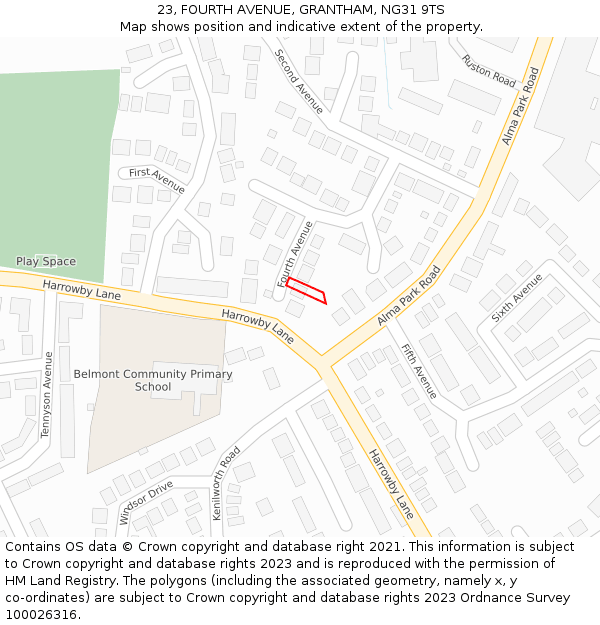 23, FOURTH AVENUE, GRANTHAM, NG31 9TS: Location map and indicative extent of plot