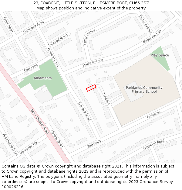 23, FOXDENE, LITTLE SUTTON, ELLESMERE PORT, CH66 3SZ: Location map and indicative extent of plot