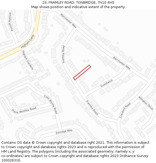 23, FRAMLEY ROAD, TONBRIDGE, TN10 4HS: Location map and indicative extent of plot