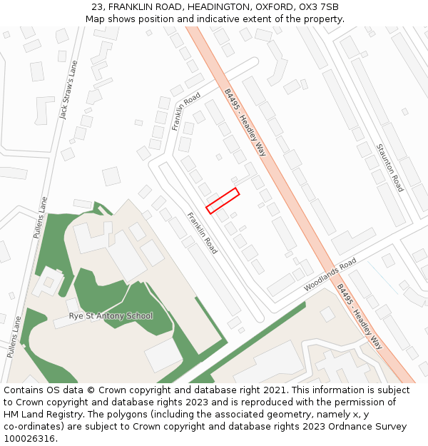 23, FRANKLIN ROAD, HEADINGTON, OXFORD, OX3 7SB: Location map and indicative extent of plot