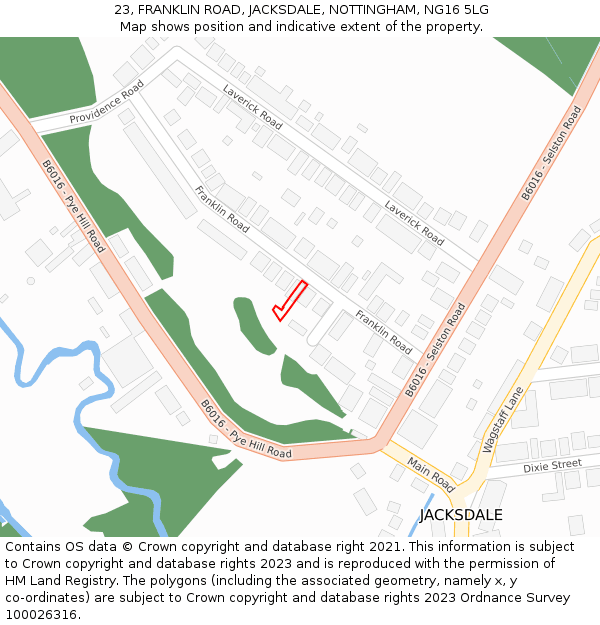 23, FRANKLIN ROAD, JACKSDALE, NOTTINGHAM, NG16 5LG: Location map and indicative extent of plot