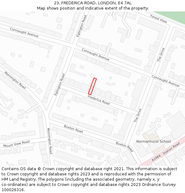 23, FREDERICA ROAD, LONDON, E4 7AL: Location map and indicative extent of plot