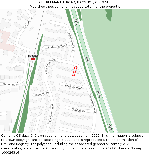 23, FREEMANTLE ROAD, BAGSHOT, GU19 5LU: Location map and indicative extent of plot