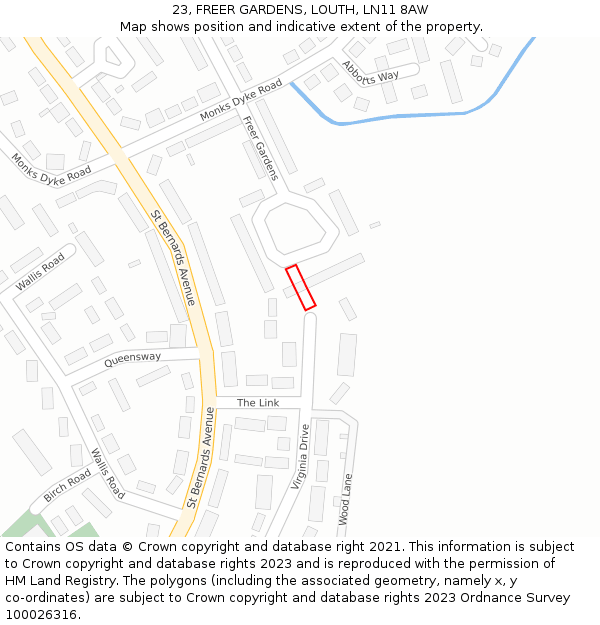 23, FREER GARDENS, LOUTH, LN11 8AW: Location map and indicative extent of plot