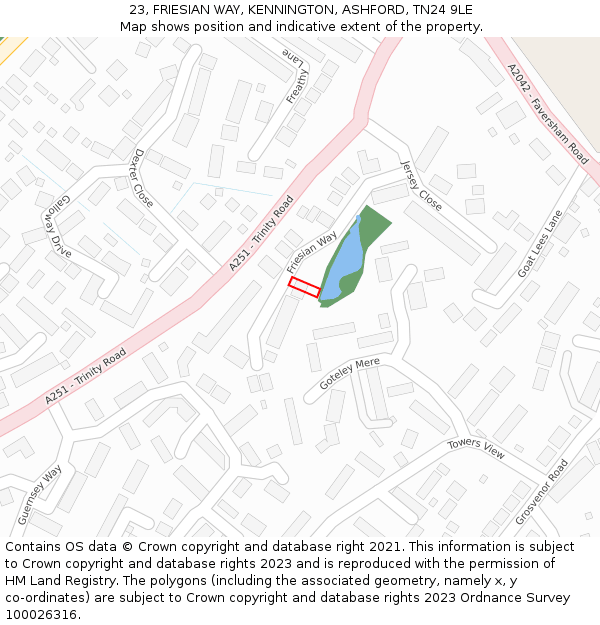 23, FRIESIAN WAY, KENNINGTON, ASHFORD, TN24 9LE: Location map and indicative extent of plot