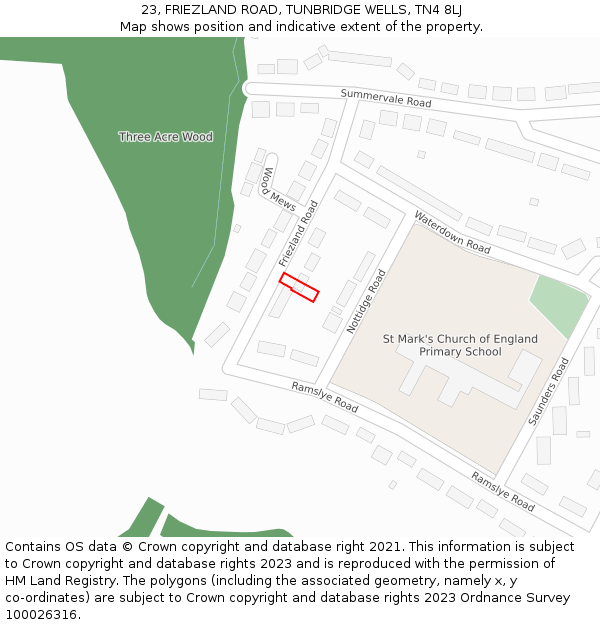 23, FRIEZLAND ROAD, TUNBRIDGE WELLS, TN4 8LJ: Location map and indicative extent of plot