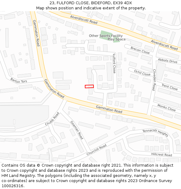 23, FULFORD CLOSE, BIDEFORD, EX39 4DX: Location map and indicative extent of plot