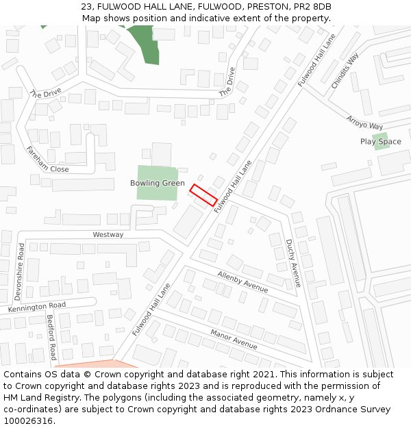 23, FULWOOD HALL LANE, FULWOOD, PRESTON, PR2 8DB: Location map and indicative extent of plot